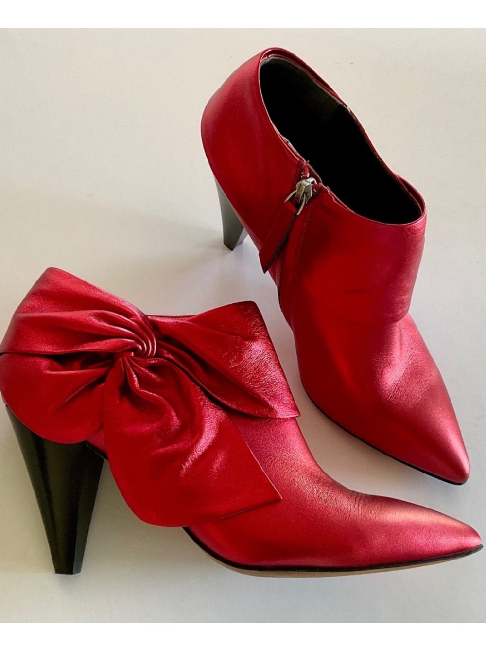 PAIGE Catrine Bootie Metallic Red Pointed Toe Cone Heel Size 9